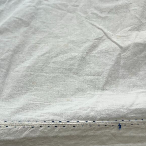 Vintage Off White Tablecloth Blue Stitching 69"x 71.5" - Picture 8 of 14